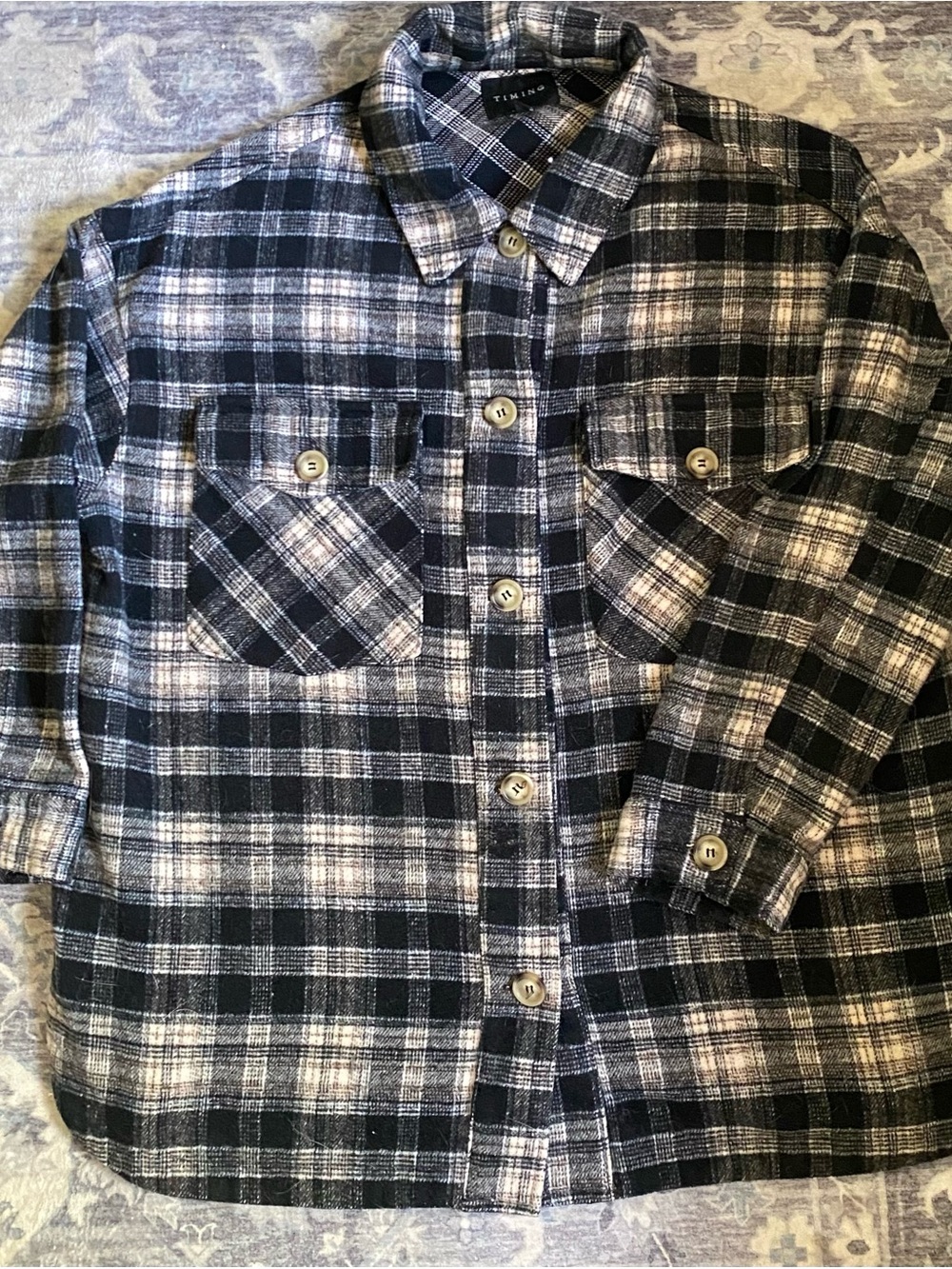 Timing Black and White Plaid Button-Up Shirt